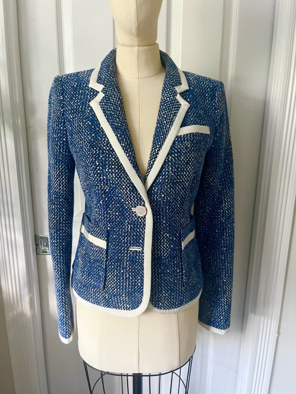 Juicy Couture Blue Tweed Blazer with White Grosgrain Trim